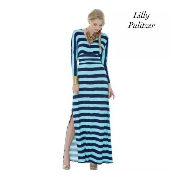 Lilly Pulitzer | Dresses | Lillypulitzer Green And Bluestriped Long Sleeve Maxi  Dress | Poshmark